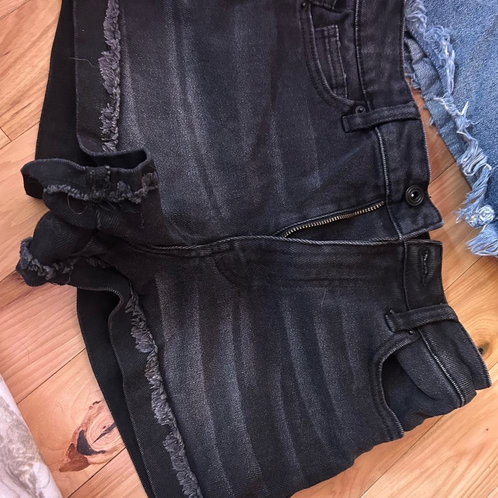 Black Denim Frayed Hem Shorts